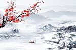 梅花山水背景墙