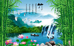 竹子背景墙画