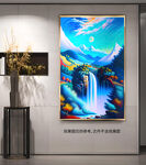 瀑布油画