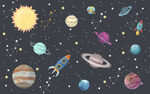 宇宙航天儿童房背景墙壁画