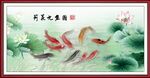 荷花九鱼图