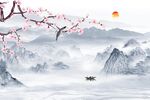 梅花山水背景墙