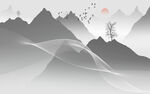 线条山水简约山水壁画电视背景墙
