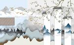 手绘水墨山水中式插画背景墙 