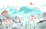 手绘水墨山水中式插画背景墙