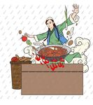 新疆大盘鸡手绘插画