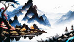 水墨山峰意境山水画