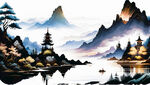 水墨山河意境山水画