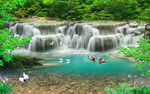 山间瀑布流水风景画背景墙