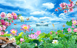 仙境浪漫天鹅唯美风景画背景墙
