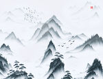 新中式抽象水墨山水风景