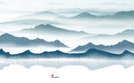 蓝色 山水背景墙画 TIf分层
