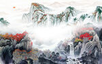人气 山水背景墙画 TIf分层