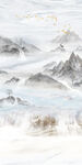 水墨山水画 大理石背景墙玄关画