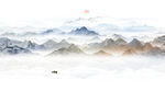 禅意水墨山水画背景墙