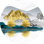 发财树湖畔美景圆形挂画装饰画