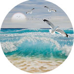 海鸥海浪高清圆形挂画装饰画