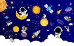 卡通太空儿童房背景墙图片