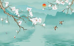 山水花鸟壁画背景墙