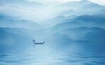 空灵意境山水风景蓝色写意背景墙