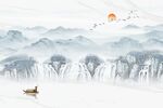 新中式瀑布山水画