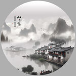 圆形水墨画