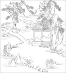 白描古建图 