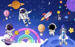 太空人星球儿童背景墙图片