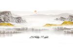 新中式山水瀑布国画背景墙