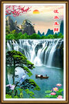 山水风景流水生财玄关画