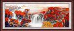瀑布山水画 