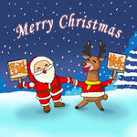 圣诞节圣诞老人和麋鹿跳舞插画