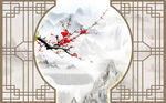 梅花石纹山水沙发背景