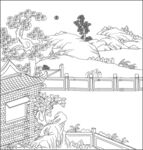 白描古建图 