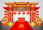 矢量高端龙年春节新中式门头美陈