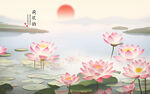 水墨荷花背景墙