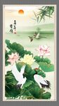 荷花仙鹤图 