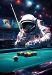 太空宇航员打台球创意广告展板