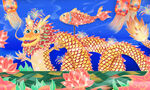 手绘元宵节龙灯花灯鱼灯国潮插画