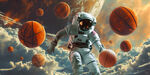 宇航员宇宙打篮球广告展板壁画
