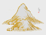 抽象金色线条山水画