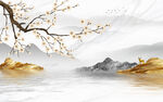 新中式石纹水墨山水