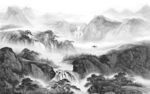 人气 灰色中式山水 TIF分层