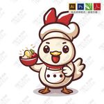 捧着美味食物的卡通鸡