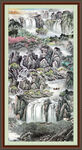 瀑布山水画 