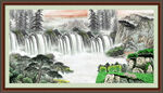 瀑布山水画 