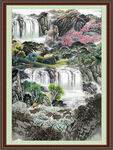 瀑布山水画 