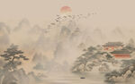 现代意境新中式山水背景壁画