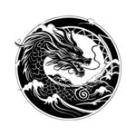 龙矢量黑白线条剪影雕刻纹样