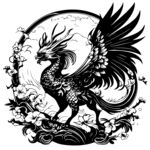 龙矢量黑白线条剪影雕刻纹样
